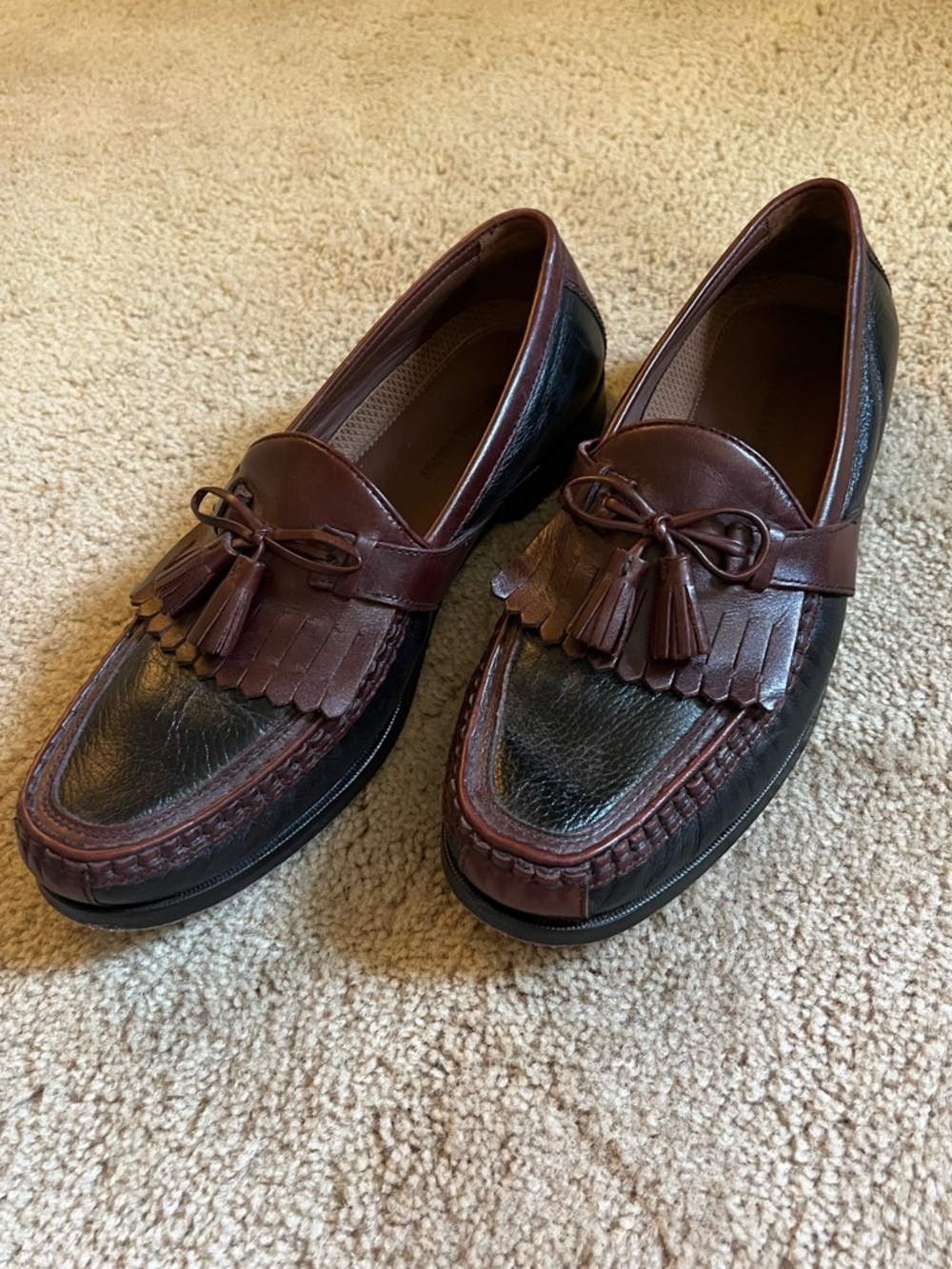 Johnston and Murphy Two-Tone Brown Leather Tassel Loafers